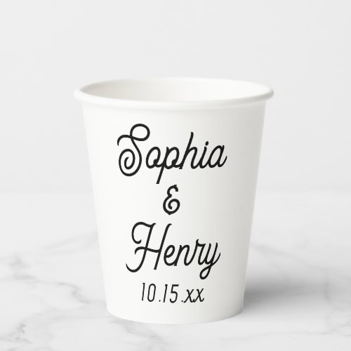 Wedding Elegant Script Black Typography  Paper Cups