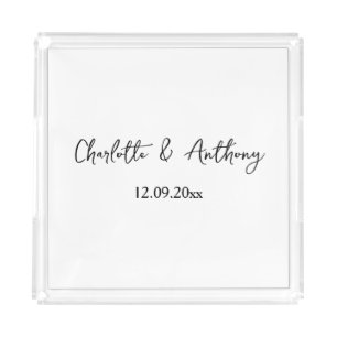 Wedding Elegant Script Creative Black White Acrylic Tray