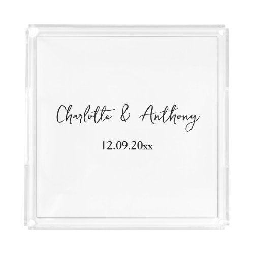 Wedding Elegant Script Creative Black White Acrylic Tray