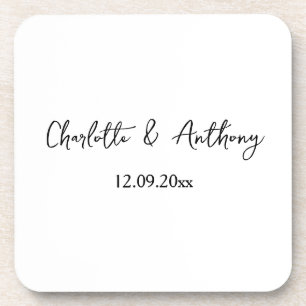 Wedding Elegant Script Creative Black White Beverage Coaster