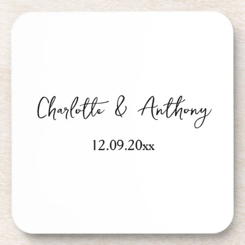 Wedding Elegant Script Creative Black White Beverage Coaster