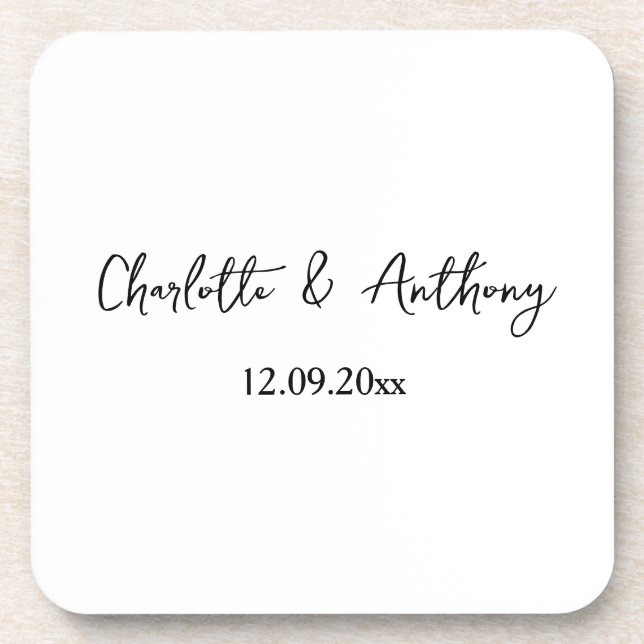 Wedding Elegant Script Creative Black White Beverage Coaster (Front)