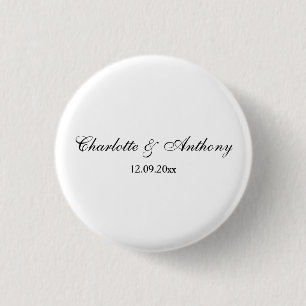 Wedding Elegant Script Creative Black White Button