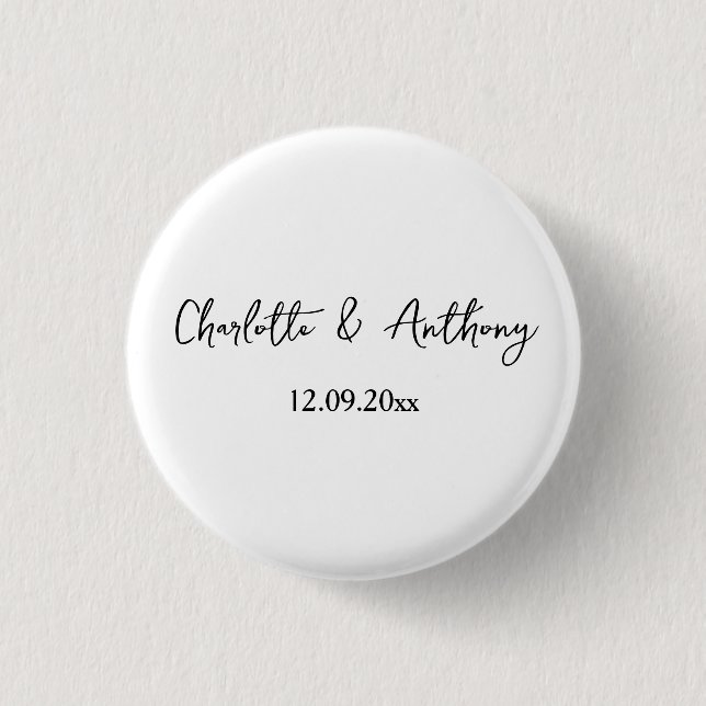Wedding Elegant Script Creative Black White Button (Front)