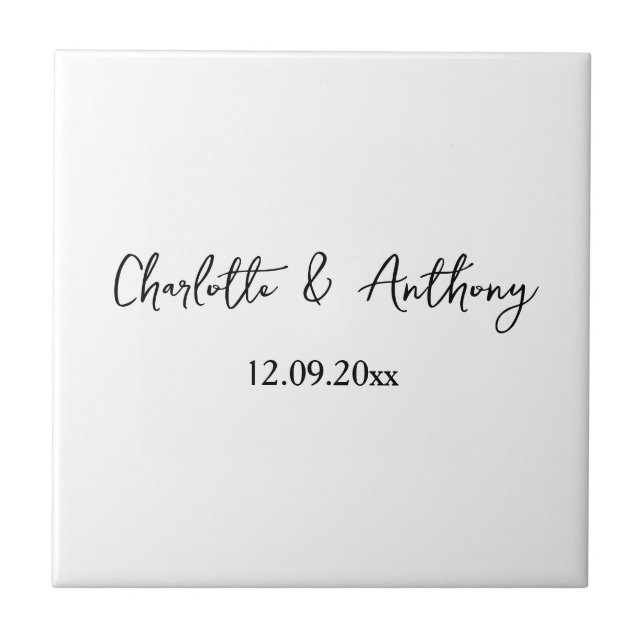 Wedding Elegant Script Creative Black White Ceramic Tile (Front)