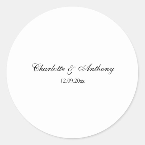 Wedding Elegant Script Creative Black White Classic Round Sticker