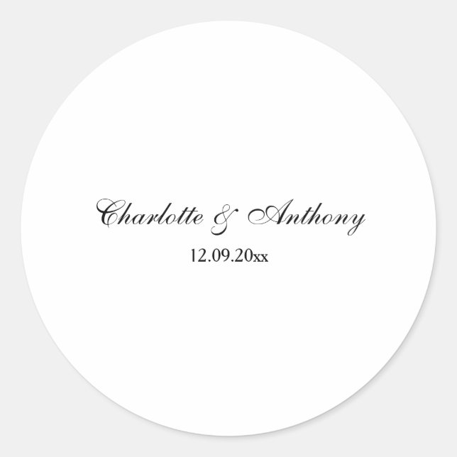 Wedding Elegant Script Creative Black White Classic Round Sticker (Front)