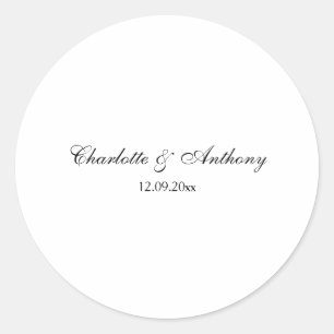 Wedding Elegant Script Creative Black White Classic Round Sticker