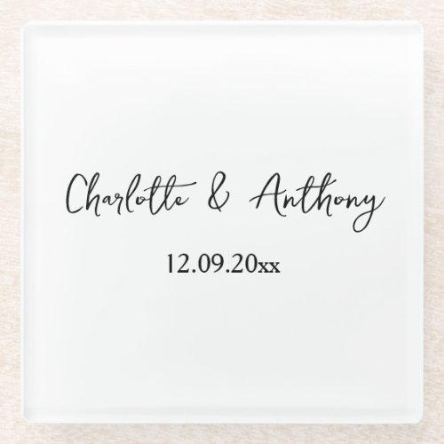 Wedding Elegant Script Creative Black White Glass Coaster