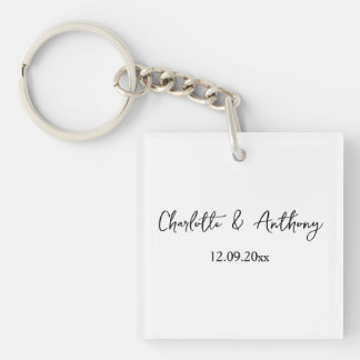 Wedding Elegant Script Creative Black White Keychain