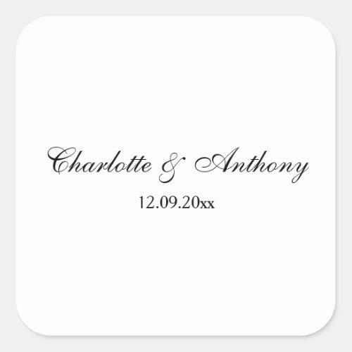 Wedding Elegant Script Creative Black White Square Sticker