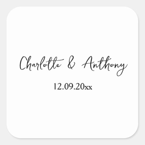 Wedding Elegant Script Creative Black White Square Sticker