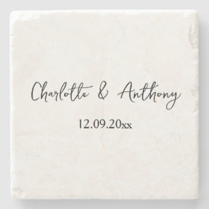 Wedding Elegant Script Creative Black White Stone Coaster