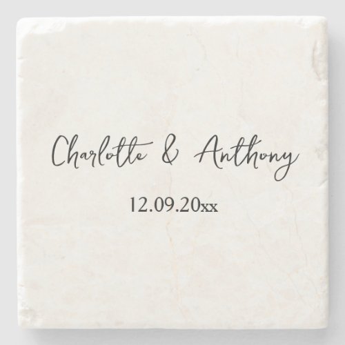Wedding Elegant Script Creative Black White Stone Coaster