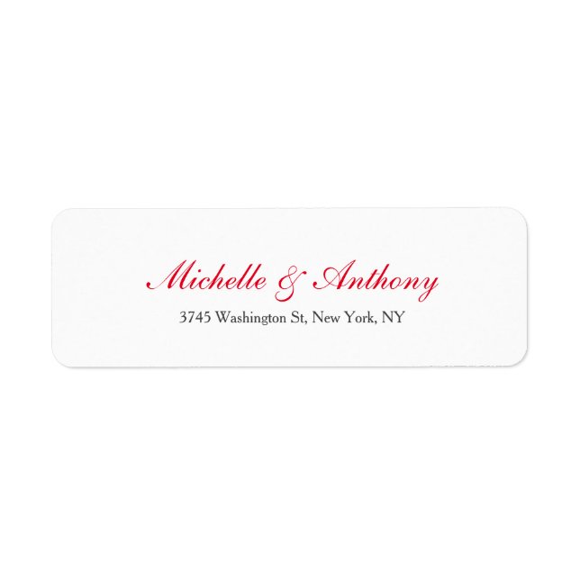 Wedding Elegant Script Creative Red White Label (Front)