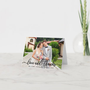 Wedding Elegant Script Love and Thanks Photo Note Letterpress Thank You Card