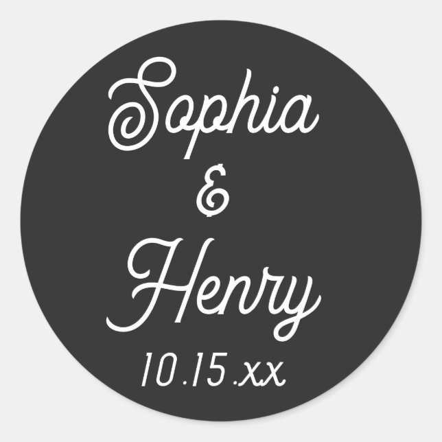 Wedding Elegant Script Modern Typography Black Classic Round Sticker (Front)