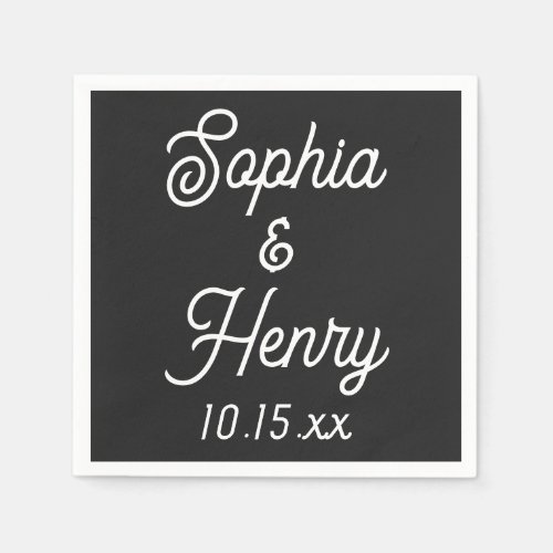 Wedding Elegant Script Modern Typography Black Napkins