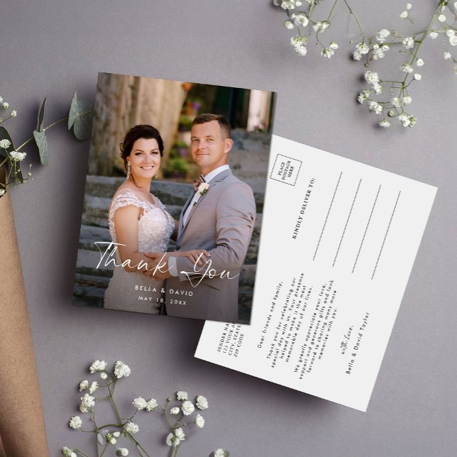 Wedding Elegant Script Photo Thank You Postcard (Creator Uploaded)