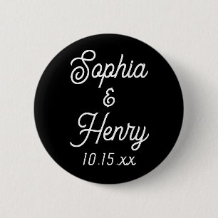 Wedding Elegant Script Typography Black White Button