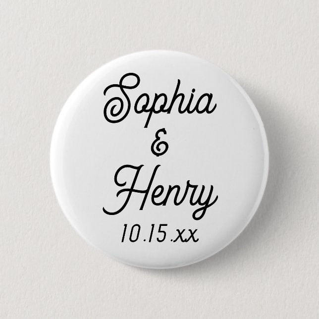 Wedding Elegant Script Typography Black White Button (Front)