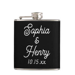 Wedding Elegant Script Typography Black White Flask