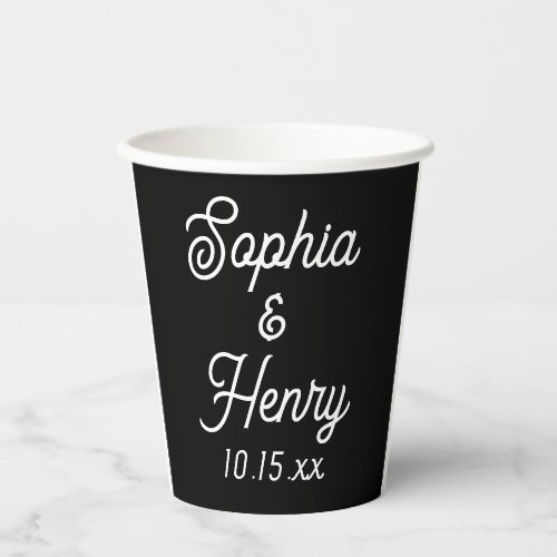 Wedding Elegant Script Typography Black White Paper Cups