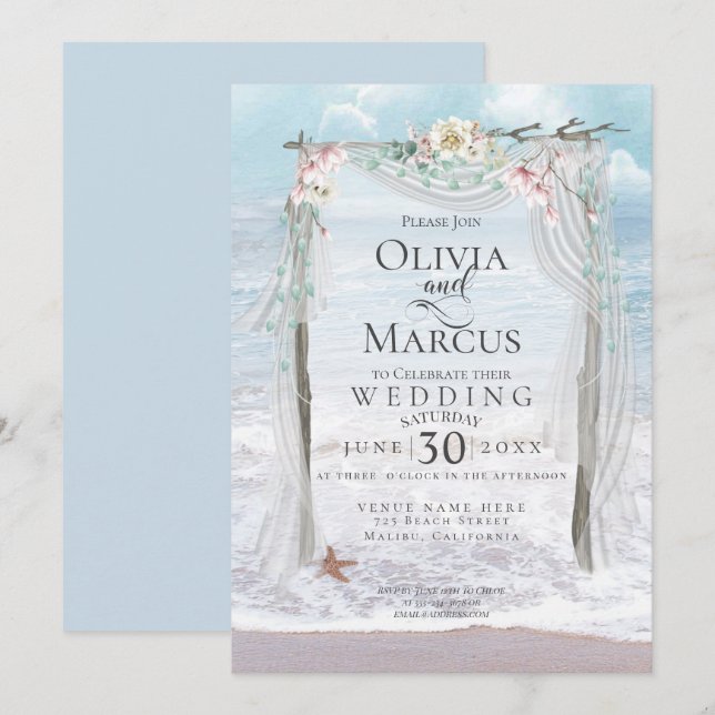 Wedding | Elegant Seaside Driftwood Tulle Arbor Invitation (Front/Back)