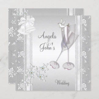 Wedding Elegant Silver White Lace Floral Invitation