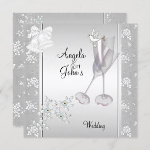 Wedding Elegant Silver White Lace Floral Invitation