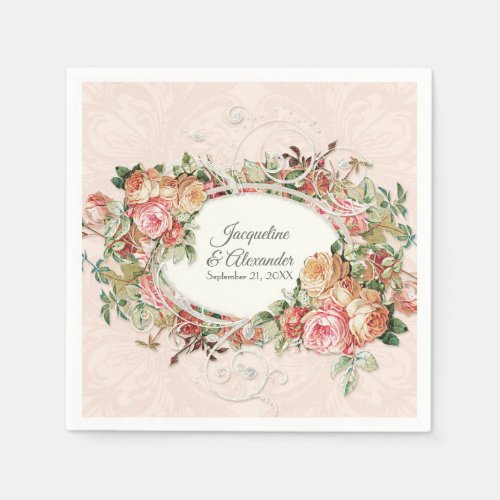 Wedding Elegant Vintage Blush Rose Floral Bouquet Napkins