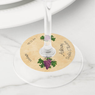 Wedding Elegant Vintage Purpe Grapes Custom Name Wine Glass Tag