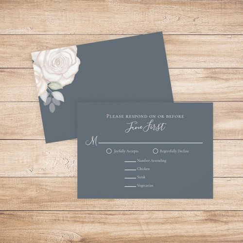 Wedding Elegant Watercolor Blush Roses Floral Gray RSVP Card
