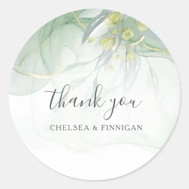 wedding Elegant Watercolor Greenery thank you Classic Round Sticker ...