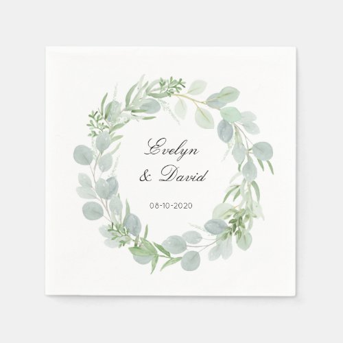 Wedding Elegant Watercolor Name and Date Napkin