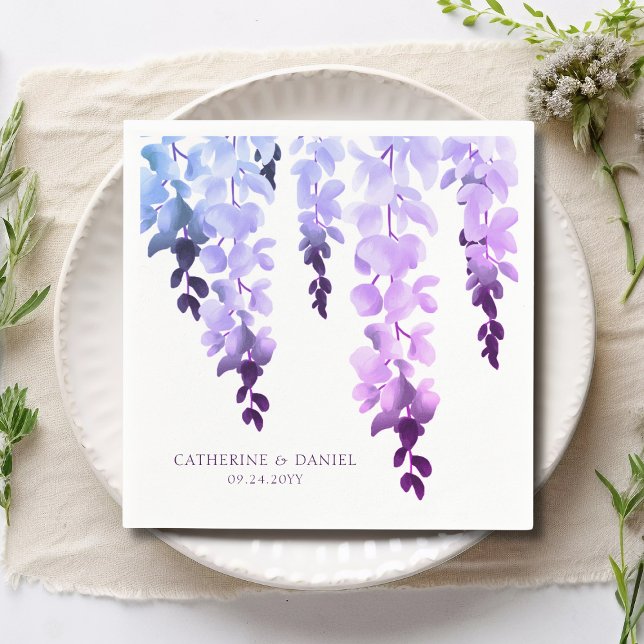 Wedding Elegant Watercolor Wisteria Purple Floral Napkins (Creator Uploaded)