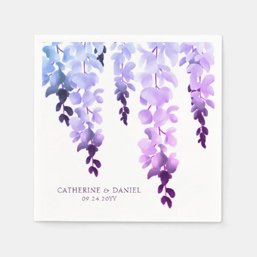 Wedding Elegant Watercolor Wisteria Purple Floral Napkins