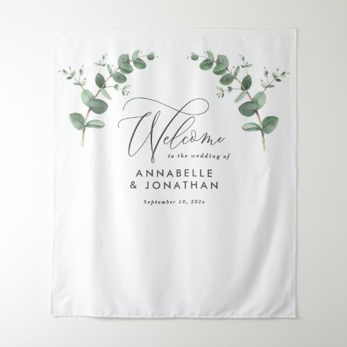 Wedding elegant welcome eucalyptus botanical sage  tapestry