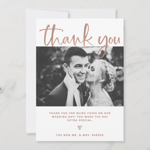 Wedding  Elegant White and Rose Gold with Photos Thank You Card