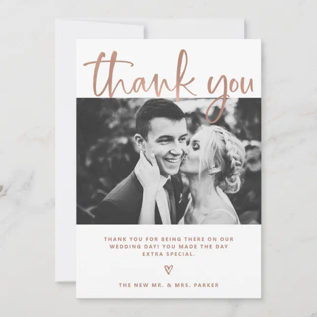 Wedding | Elegant White and Rose Gold with Photos Thank You Card | Zazzle