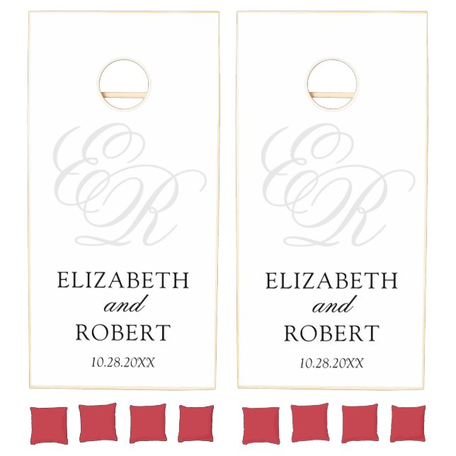 Wedding Elegant White Couple Monogram Cornhole Set (Set)