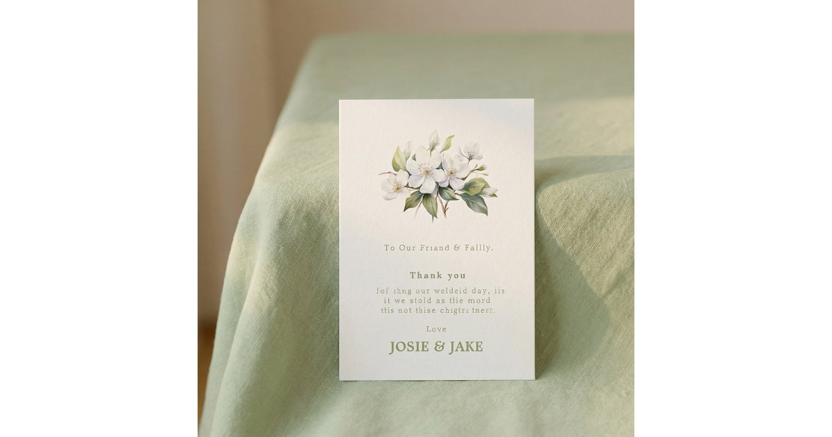 Wedding elegant white floral blossom thank you card | Zazzle