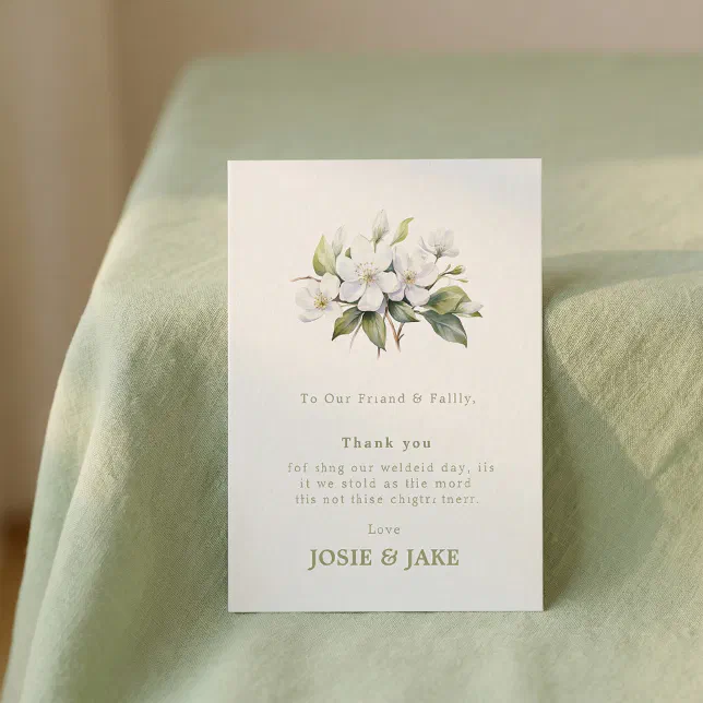 Wedding elegant white floral blossom thank you card | Zazzle