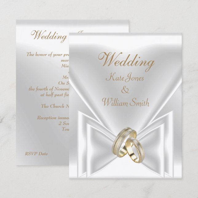 Wedding Elegant White Gold Rings Invitation (Front/Back)