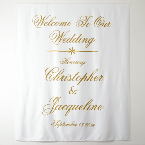 Wedding Elegant White  Gold Script Names Chic  Tapestry