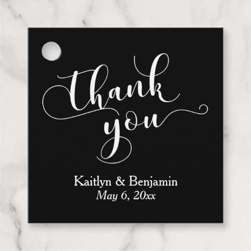 Wedding Elegant White on Black Thank You Favor Tags