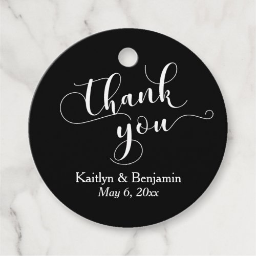 Wedding Elegant White on Black Thank You Favor Tags