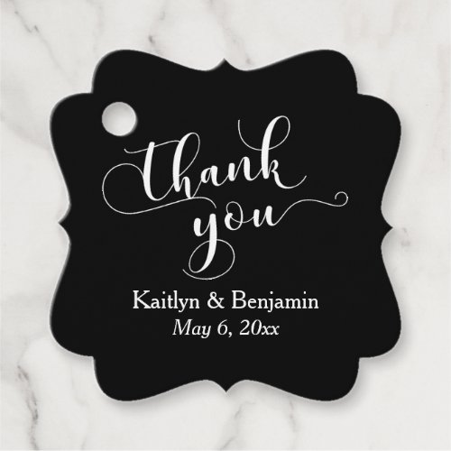 Wedding Elegant White on Black Thank You Favor Tags