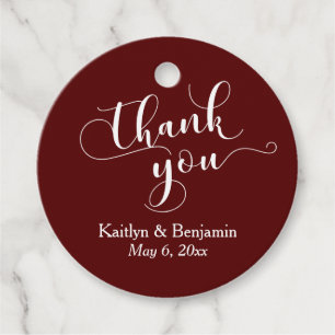 Wedding Elegant White on Burgundy Thank You Favor Tags