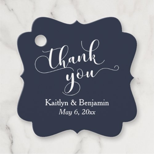 Wedding Elegant White on Navy Thank You Favor Tags